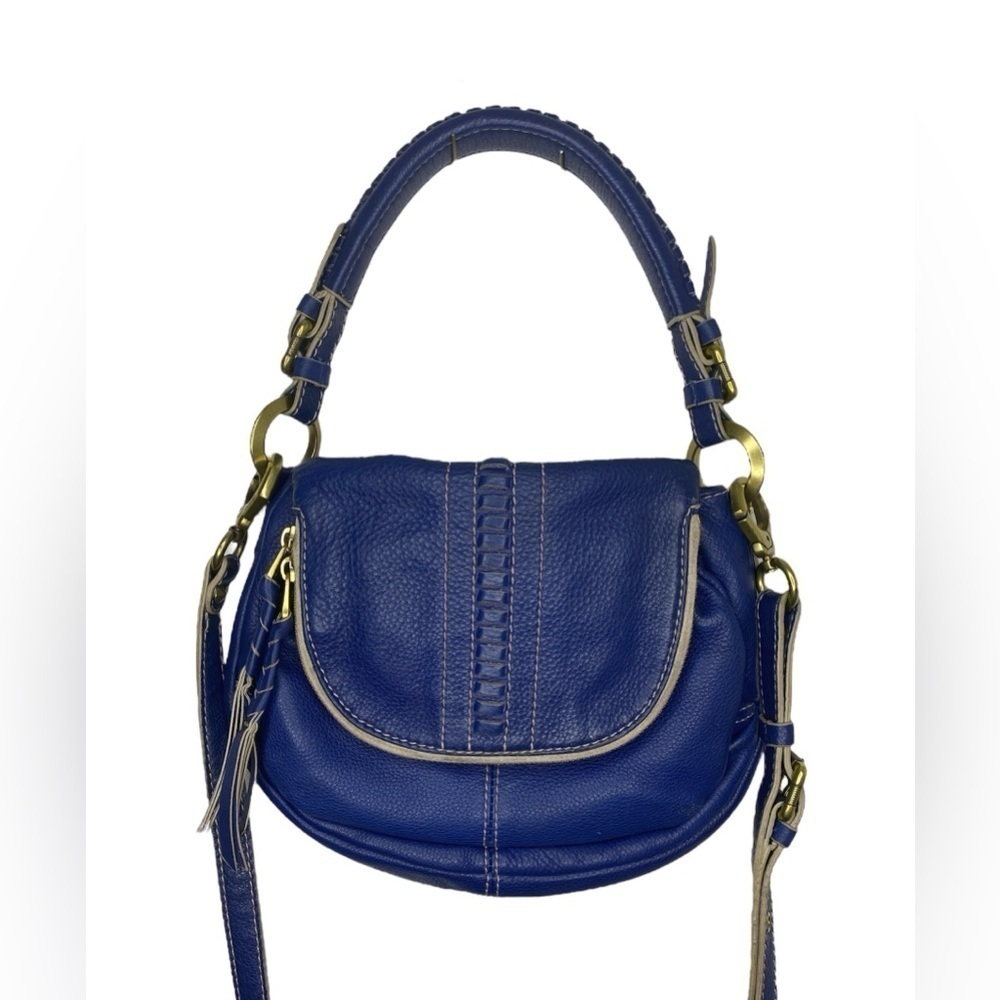 orYANY Blue Pebble Leather Braided/Whip Stitched Crossbody Satchel